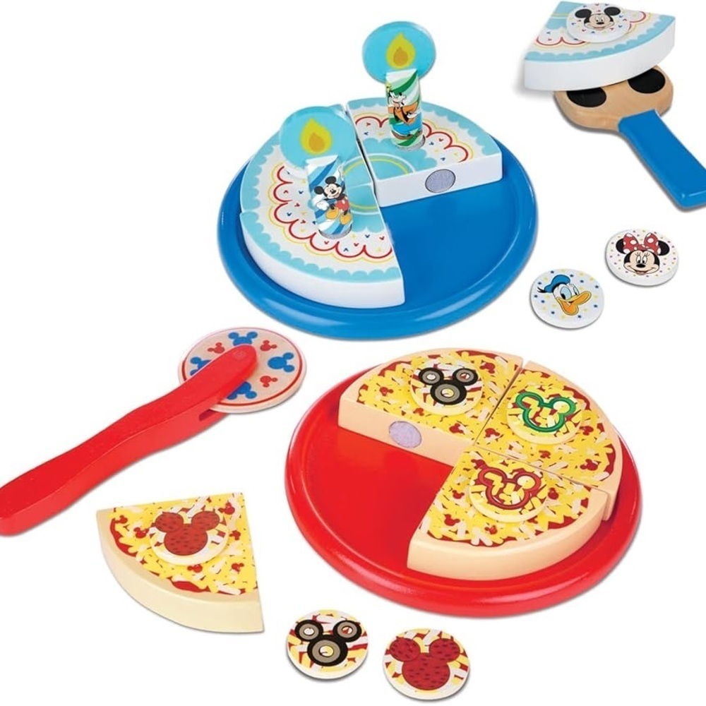 Melissa & Doug Disney Mickey Mouse Wooden Pizza and Birthday Cake Set